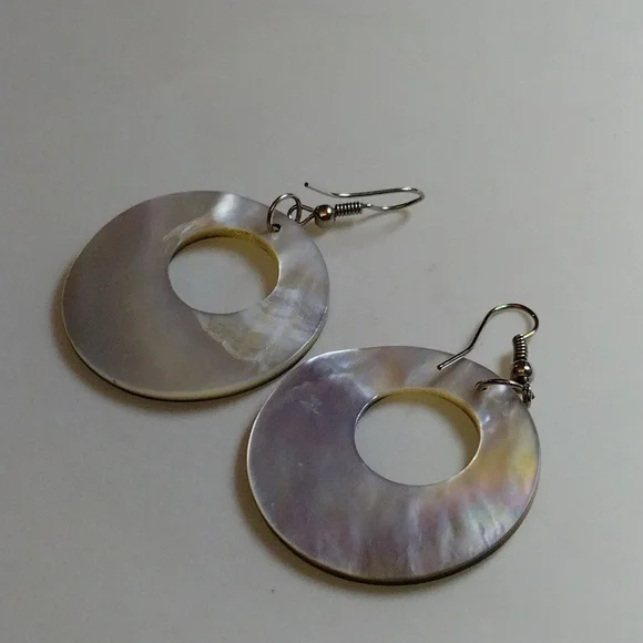 Iridescent Brown Shell Hoop Drop Earrings - Picture 2 of 5